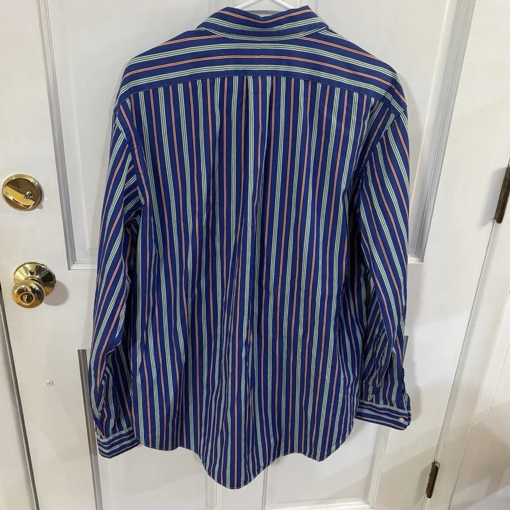 Ralph Lauren Vintage 90s Y2K Blue Green/orange Stripe Classic Fit Shirt XL